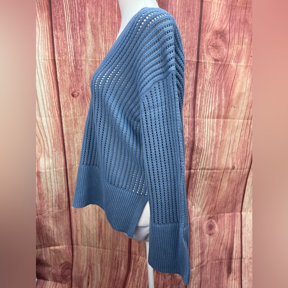 Gap blue cotton V-neck opened stitch relaxed sweater women’s size M - Picture 7 of 14